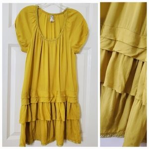 Anthropologie Maeve Layered Tiered Ruffle Yellow Dress Size S